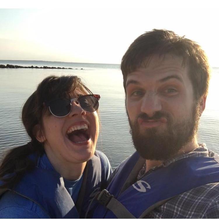 These are our sea-kayaking faces. Ocracoke, NC, Spring 2017.