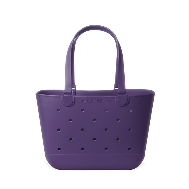 Simple Modern Large Beach Bag | Waterproof Getaway Rubber Tote with Zipper Pocket for Travel, Pool, Boat, Groceries, Sports | English Violet