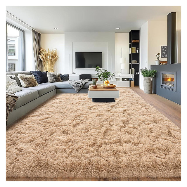 LOVEVOOK 8x10 Feet Beige Area Rugs for Living Room Bedroom, Non-Slip Fluffy Soft Shag Rug, Plush Carpet for Home Dorm Decor Aesthetic