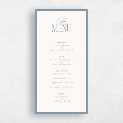 Dusty Blue Wedding Menu - Ford Portrait