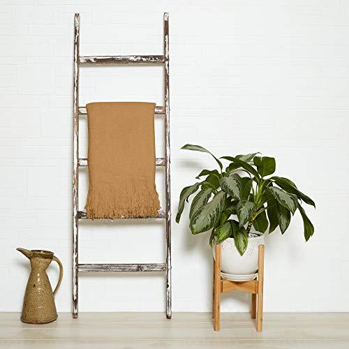 5 ft Rustic Farmhouse Blanket Ladder – Decorative Wooden Display Wall Leaning Wood Farm Decor Rack for Throw Towel Quilt & Blankets Holder Display Shelf - Old Antique White Wall Ladders House Decorati