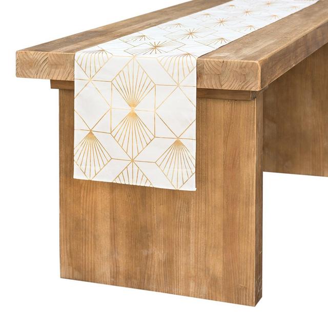Ling's moment 12 x 72 Inch White Cotton Table Runner Gold Foil Diamond Pattern for Art Deco Wedding, Bridal Shower, Bachelorette Party Decorations