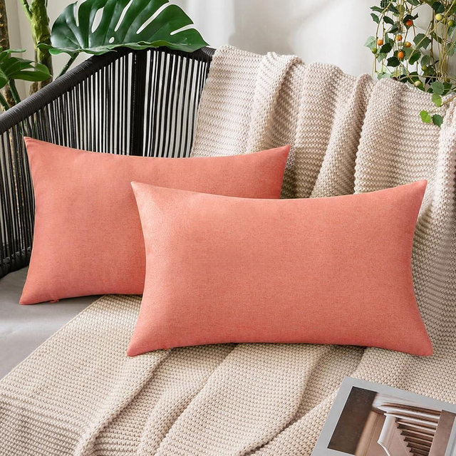 MIULEE Pack of 2 Decorative Valentines Outdoor Solid Waterproof Spring Throw Pillow Covers Faux Linen Garden Farmhouse Cushion Cases for Patio Tent Balcony Couch Sofa 12x20 inch Blush Pink