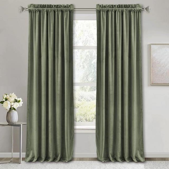 RYB HOME Room Darkening Velvet Curtains 2 Panels Set, Luxury Window Treatment Privacy Thermal Insulated Backdrops for Living Room, 52 inch x 108 inches, Sage Green