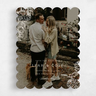 Beige Scalloped Wedding Save the Date - Peonia Photo