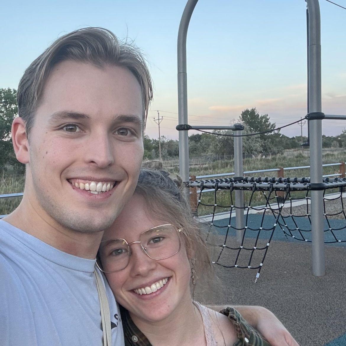 The first selfie we ever took, playing on a playground near Lincoln's home
