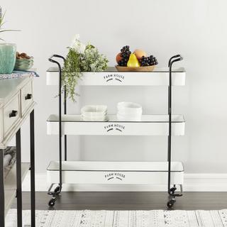 Metal Rolling 3-Shelve Bar Cart with Accent & Farm House Design