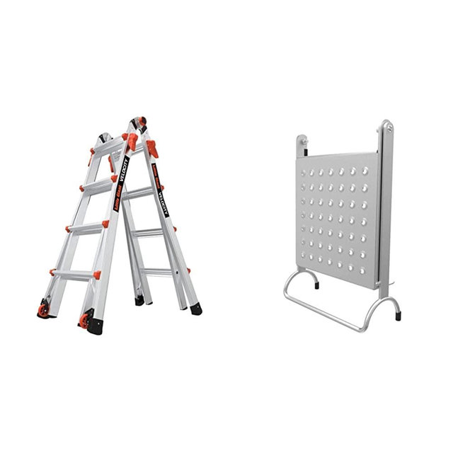 Little Giant Ladder Systems Velocity, M17, 9-15 Foot, Multi-Position Ladder, Aluminum, Type 1A, 300 lbs Weight Rating, (15417-001) & Work Platform, Ladder Accessory, Aluminum, 375 lbs Weight Rating