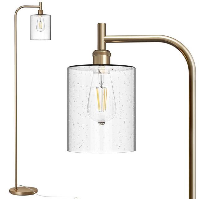 addlon Floor Lamps for Living Room with Seeded Glass lampshade, Modern Bright Floor Lamp with LED Bulbs Industrial Standing lamp for beroom, Tall Pole Lamps Office - Brass Gold