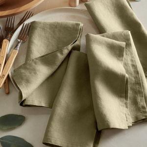 European Linen Napkins (Set of 12) in Aloe