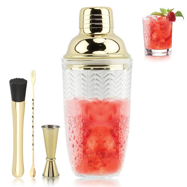 Glass Cocktail Shaker Set, Glass Bartender Kit with Measuring Jigger, Mixing Spoon, and Muddle, Premium Bar Tool Set for Crafting Martinis & Whiskey Cocktails Home Bar Accessories