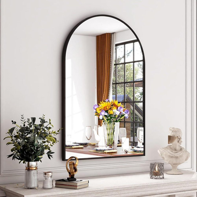 XRAMFY 20"x30" Black Arched Bathroom Mirror - Wall Mirror for Bathroom, Metal Frame Vanity Mirror, Dresser Mirror, Arch Decorative Mirrors for Living Room, Bedroom, Entryway, Mantle