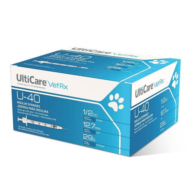 UltiCare VetRx U-40 1/2cc Pet Insulin Syringes - 1/2cc, 29G x 1/2’’, 100 ct, Comfortable & Accurate Dosing, Compatible with Any U-40 Strength Insulin