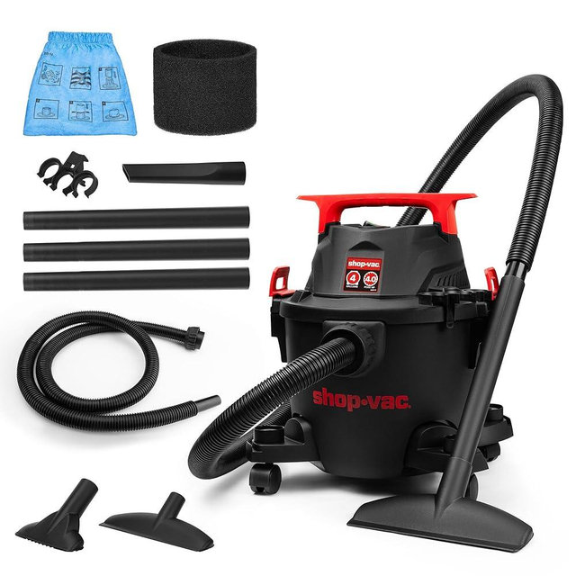 Shop-Vac 5430112 Wet/Dry Vacuum, 4 Gallon, 4 Peak HP, 1-1/4 Inch Diameter x 6 Foot Hose, 10 Foot Cord, Ideal for Jobsite, Garage, Workshop & Home