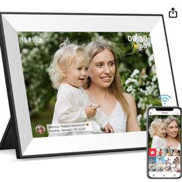 Frameo WiFi Digital Picture Frame 10.1 Inch, IPS HD Touch Screen Smart Electronic Photo Frame, Auto-Rotate Slideshow, Load Photos from Phone via App, Digital Picture Frames Gift for Family