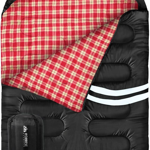 IFORREST Cotton Flannel Double Sleeping Bag for Adults - 2-Person Couples Winter 10°F Cold Weather Camping Sleeping Bag (All Seasons) - Extra-Wide & Warm - Queen-Size XXL