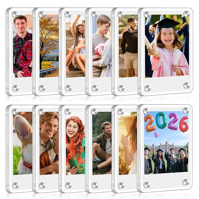 ZHLISHQINJJ 12 Pack Acrylic Fridge Magnetic Frame, (2.36 x 3.54 Inch) Double Sided Photo Magnet Frames for Refrigerator, Clear Picture Display Frame with Cloth for Polaroid, Fujifilm Instax Mini (12 pcs)