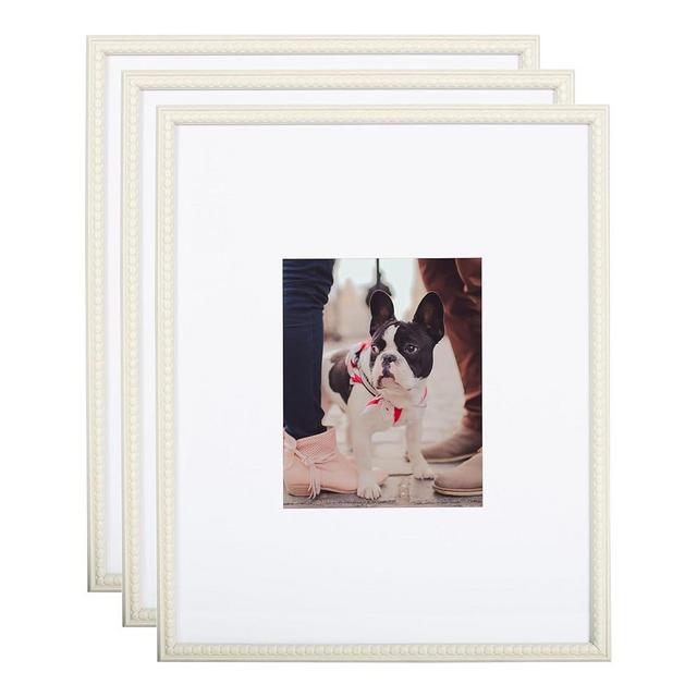 Kate and Laurel Adlynn Coastal Rectangle Beaded Picture Frame Set of 3, 16 x 20 matted to 8 x 10, White, Modern Three-Piece Photo Frame Set for Gallery Wall Decor in Living Room Wall Display