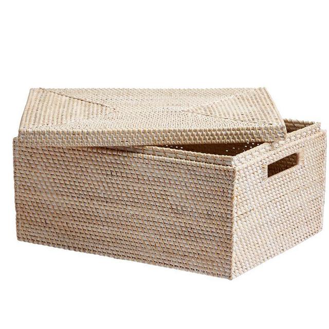 Tava Woven Lidded Basket, Medium, Whitewash