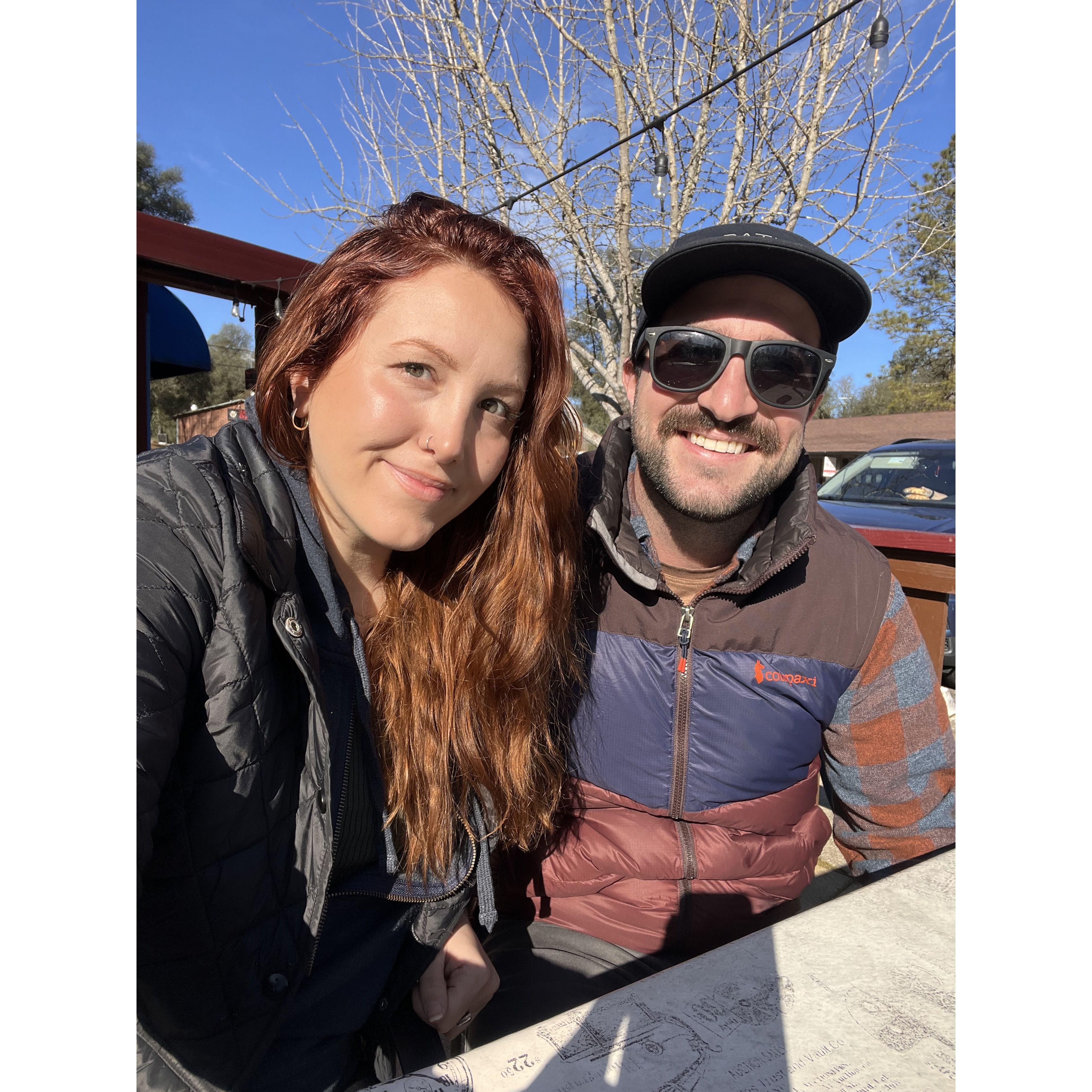 Having breakfast at Sierra Rizing, the coffeehouse where we had our first date.