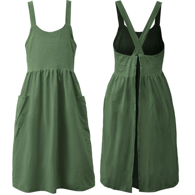 Uaussi Cotton Linen Apron Cross Back Work Apron for Women with Pockets Pinafore Dress X Cross Halter Apron for Chef Gardening