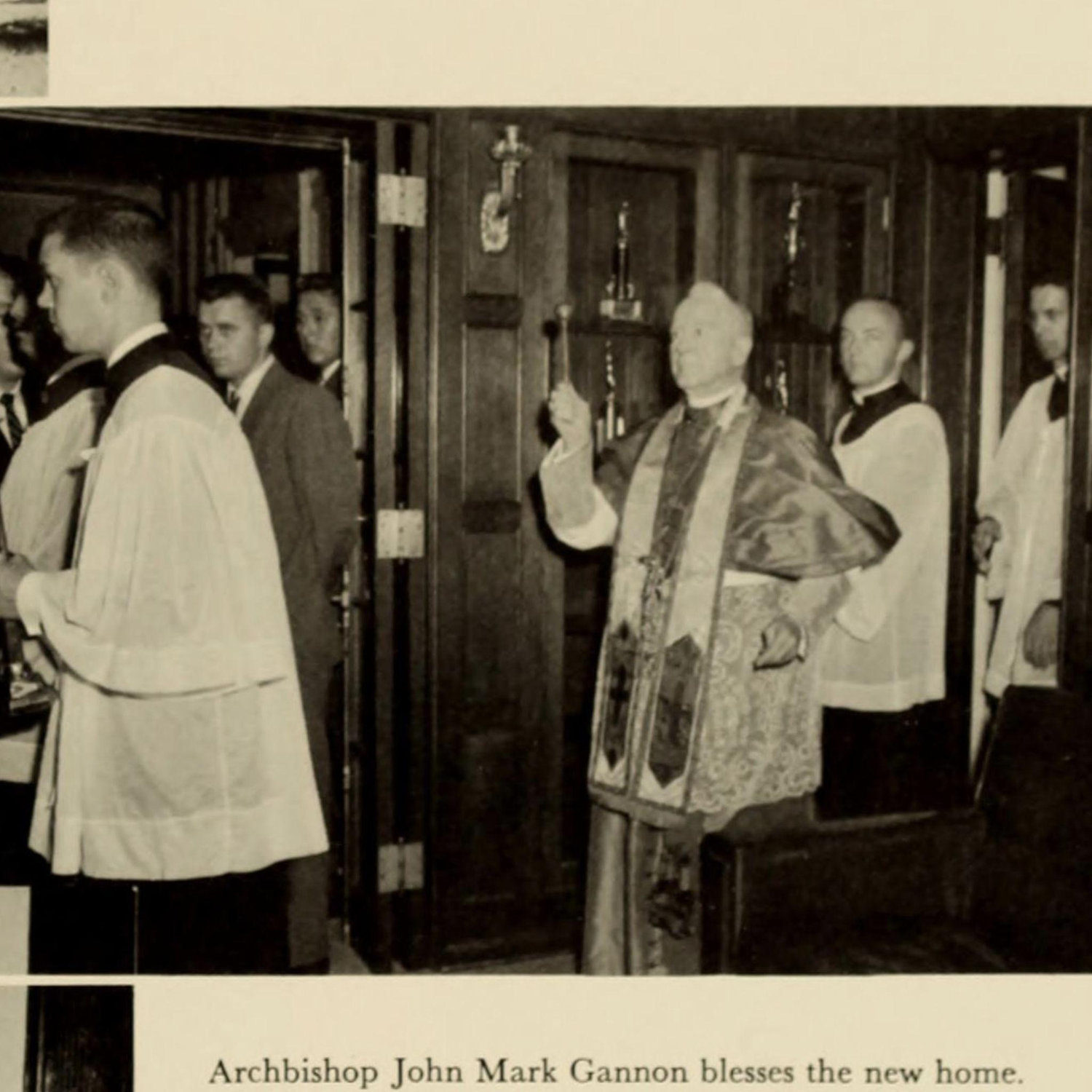 Archbishop John Mark Gannon blessing the new Fraternity Home - Delta Sigma Phi Trophy Room - 547 Den