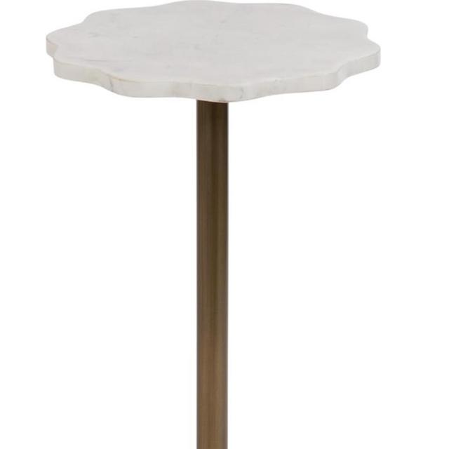 Kate and Laurel Sanzo Modern Pedestal Drink Table, 10 x 10 x 23, Antique Brass and White, Decorative End Table with Scalloped Marble Tabletop for Use as Small Plant Stand or Cute Martini Table
