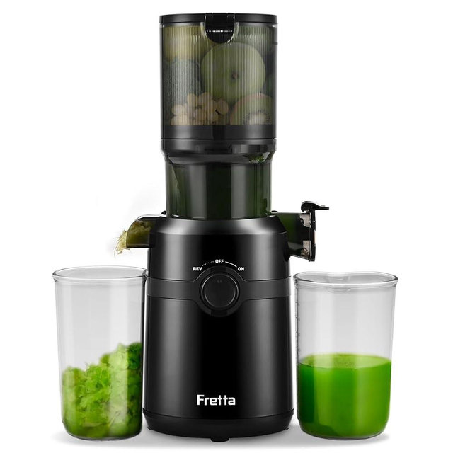 Juicer Machines,Fretta Cold Press Juicer Machines with American-Sourced PCTG Material,Fit Whole Fruits & Vegetables,Easy to Clean,Truly BPA-Free,Classic Black