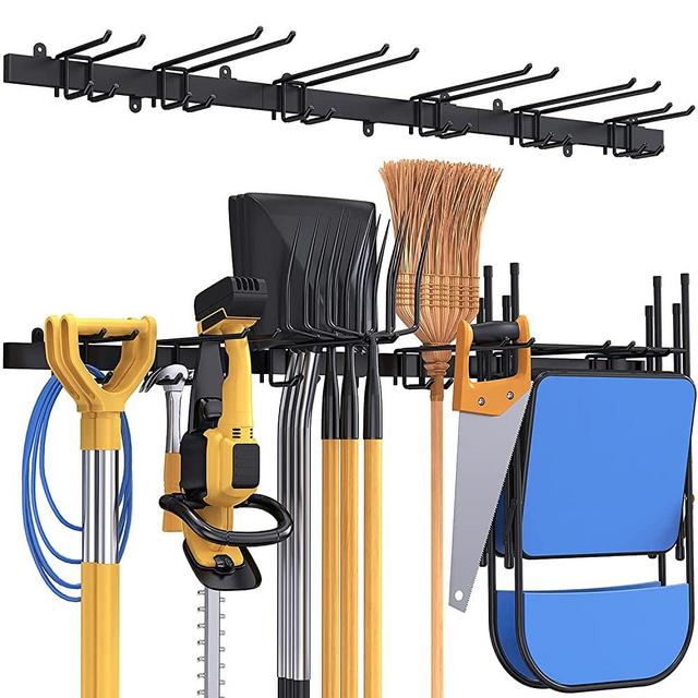 Venkuber Garage Storage, Garden Tool Organizers Wall Mount Broom Holder Shovel Hanger Heavy Duty Shelving Rack Hanging Hooks Power Tool Organization for Yard Shed Basement