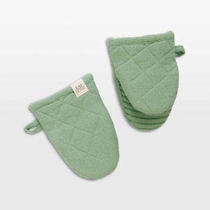 Monaco Mineral Green Cotton with Silicone grip Mini Mitt, Set of 2 + Reviews | Crate & Barrel