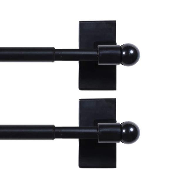 H.VERSAILTEX 2 Pack Magnetic Curtain Rods for Metal Doors Top and Bottom Multi-Use Adjustable Appliances for Iron and Steel Place, Petite Ball Ends, 9 to 16 Inch, 1/2 Inch Diameter, Black