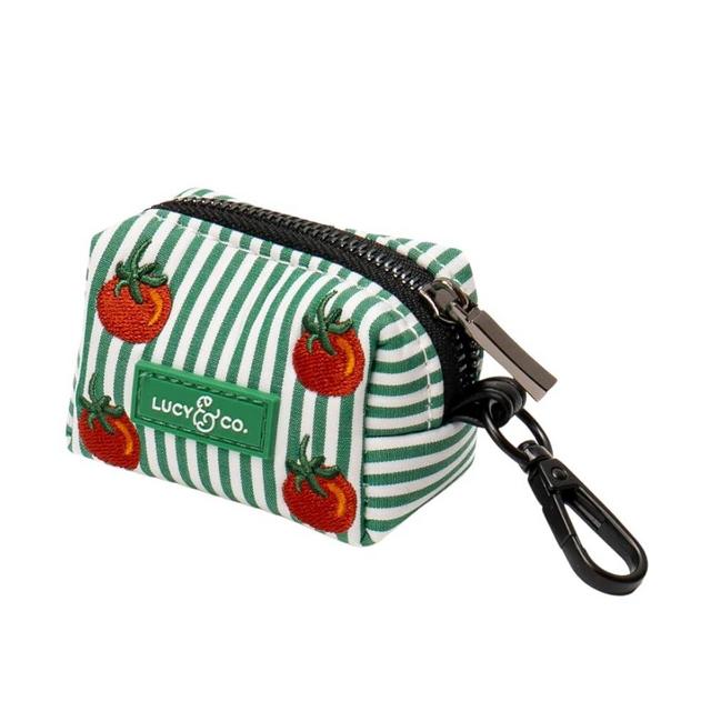 Lucy & Co. Tomato, Tomahto Embroidered Dog Poop Bag Holder, Durable Waste Bag Dispenser with Clip for Leash