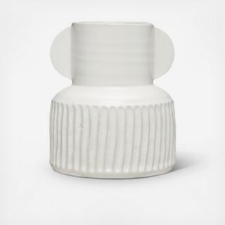 Stoneware Pleated Vase with Vertical Handles