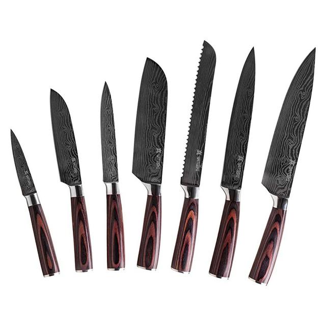 Yatoshi 7 Knife Block Set - Pro Kitchen Knife Set Ultra Sharp High Carbon  Sta