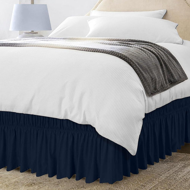 Utopia Bedding King Elastic Bed Ruffle - Easy Wrap Around Ruffle - Microfiber Bed Skirt with Adjustable Elastic Belt 16 Inch Tailored Drop - Hotel Quality Bedskirt, Fade Resistant (King, Navy)
