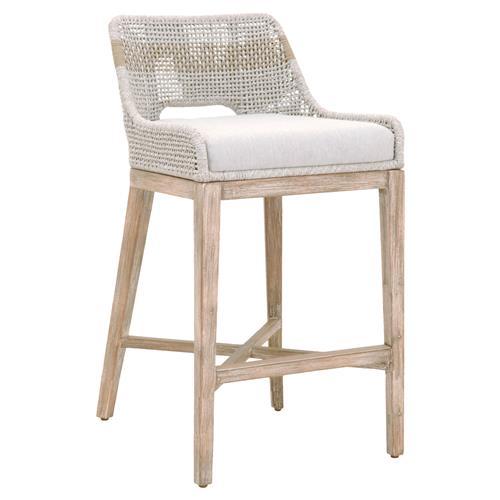 Theodore Modern Classic Grey Woven Fixed Cushion Mahogany Bar Stool