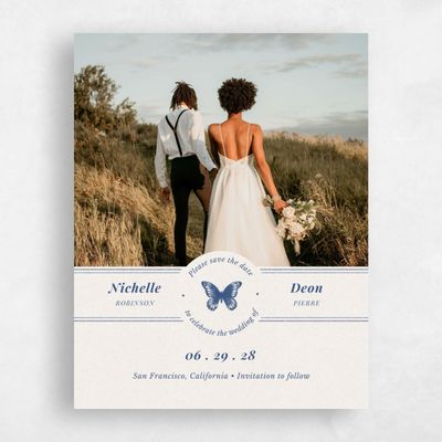 Dusty Cobalt, Blue Wedding Save the Date - Chetumal Photo