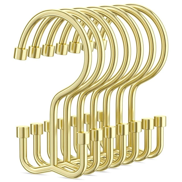 Goowin Shower Curtain Hooks, Shower Curtain Rings, Durable Gold Shower Curtain Hangers, Smooth Glide Double Hook Shower Curtain Hooks, Simple Shower Hooks for Shower Curtain, Gold, 12 Pack-Cylinders