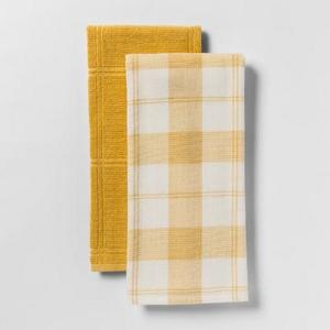 2pk Check With Solid Kitchen Towel Yellow - Threshold™