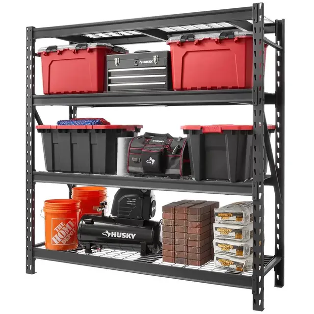 Black 4-Tier Heavy Duty Industrial Welded Steel Garage Shelving Unit (77 in. W x 78 in. H x 24 in. D)