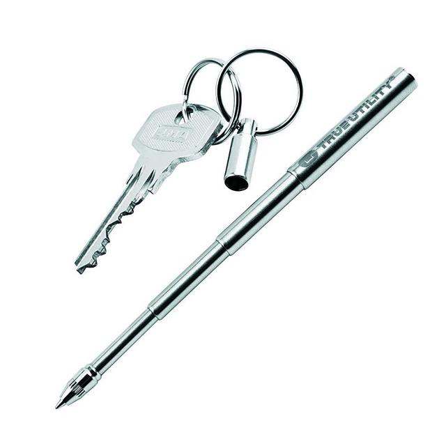 True Utility Stainless Steel Pen Keychain: This Cool Keychain is Engineered to be the Smallest pocket pen, Coolest Keychain Accessories, and the most useful dad gadgets ever seen - TelePen TU246, Silver, One-Size