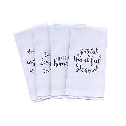 Cute Kitchen Towels Set - 4 Kitchen Towels with Printed Designs | White Hand Towels or Dish Towels Go with Any Decor| Perfect for Housewarming Gift Valentines Mothers Day Birthday