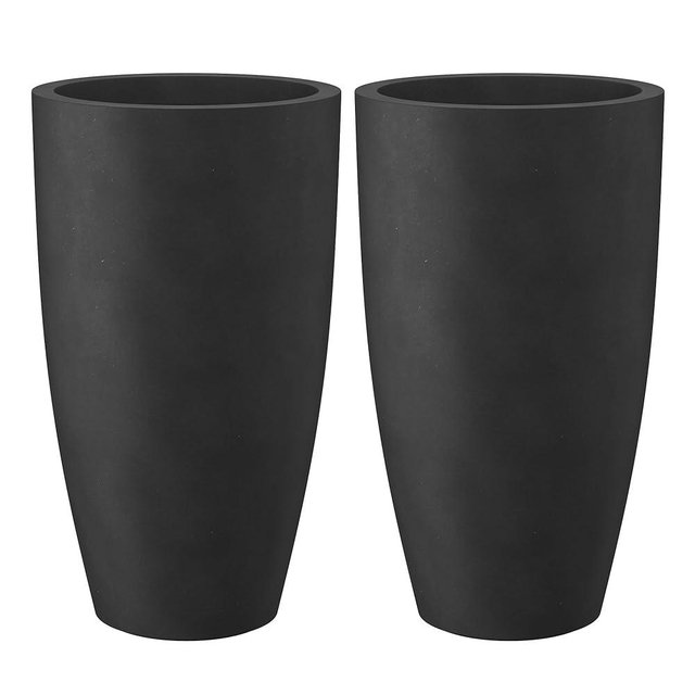 Kante 23.6" H Black Tall Planters (Set of 2), Large Outdoor Indoor Decorative Plant Pots with Drainage Hole and Rubber Plug, Modern Style for Home and Garden