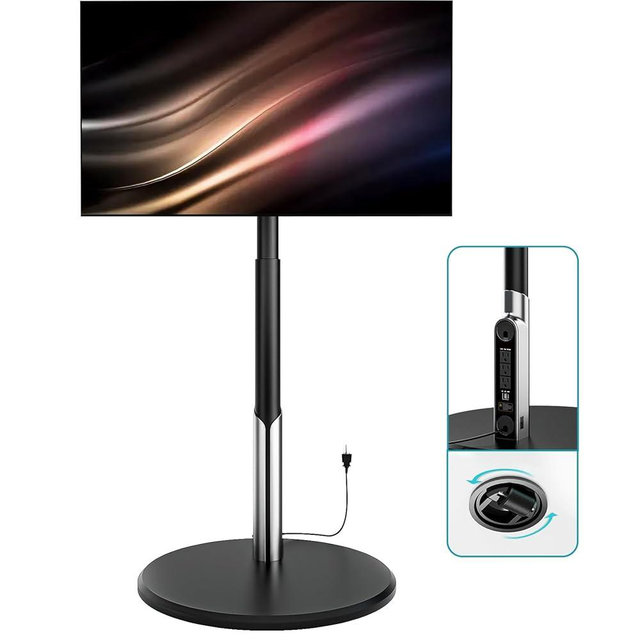 LLDEPLL Floor Mobile TV Stand with Power Outlet, Rolling TV Cart for 27-65 Inch OLED LED Monitors, 6 Levels of Height Adjustment, Ambient Lighting on The Bottom Wheels Holds up to 88lbs, 400x400mm