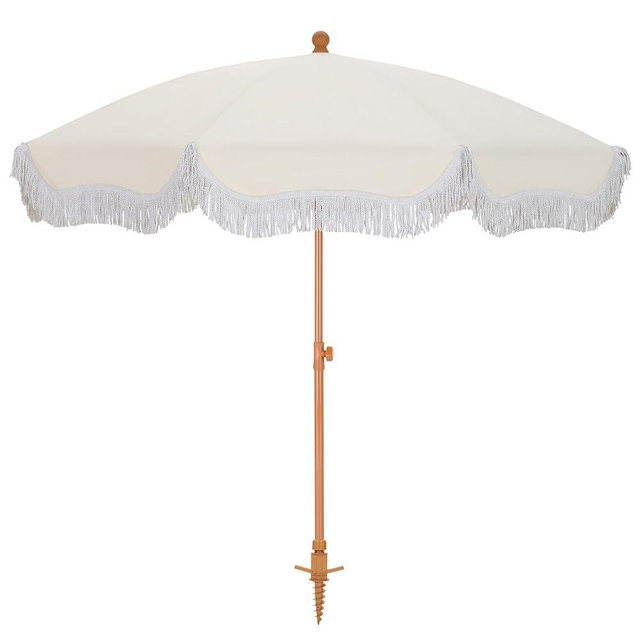HERA'S PALACE 7ft Heavy Duty Beach Umbrella with Sand Anchor, Fringe Umbrella for Sand, UV 50+, Patio Umbrella with Tilt Pole for Garden Pool Backyard