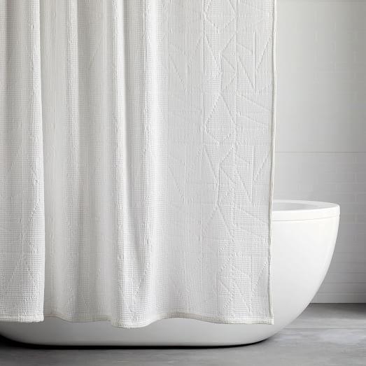Organic Triangle Waffle Shower Curtain and Liner - White