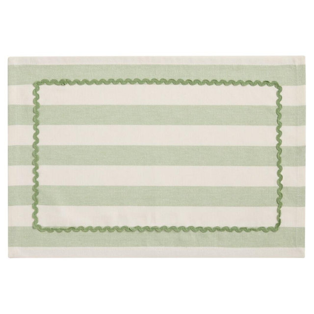 Green Cotton Stripe Rickrack Placemat