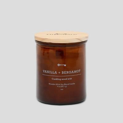 9oz Lidded Glass Jar Crackling Wooden Wick Candle Vanilla & Bergamot - Threshold&#8482;