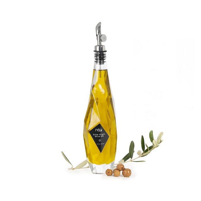 FYGO 350ml & 500ml Diamond Lux Olive Oil Bottle Dispenser- Oil and Vinegar Dispenser Set- Oil Cruet- Oil Bottle for Cooking- Glass Olive Oil Dispenser Bottle for Kitchen (500ml - Set of 1, Black)