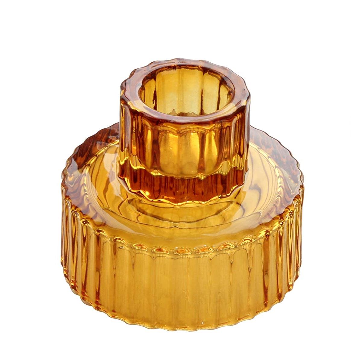 Taper Glass Candlestick Holders, 3 Pcs, Amber